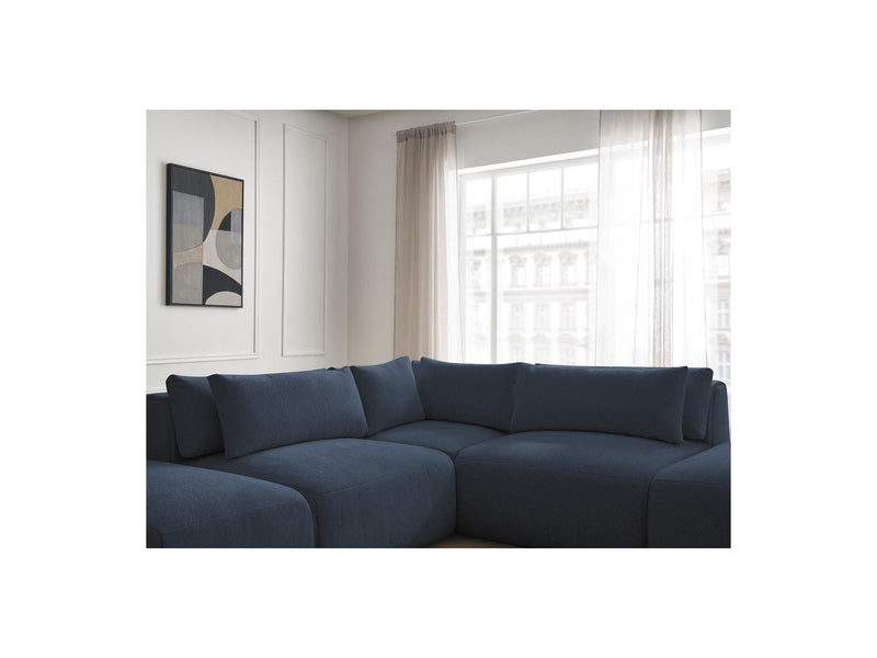 Jana - Modular Fixed Corner Sofa With Headrests - Heather Fabric With 2 Low Chairs, 1 Corner And 2 Poufs - Reversible