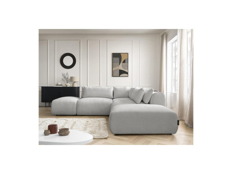 Jana - Modular Fixed Corner Sofa With Headrests - Heather Fabric With 2 Low Chairs, 1 Corner And 2 Poufs - Reversible