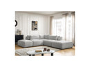 Jana - Modular Fixed Corner Sofa With Headrests - Heather Fabric With 2 Low Chairs, 1 Corner And 2 Poufs - Reversible
