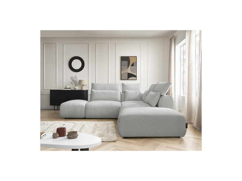Jana - Modular Fixed Corner Sofa With Headrests - Heather Fabric With 2 Low Chairs, 1 Corner And 2 Poufs - Reversible