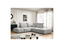 Jana - Modular Fixed Corner Sofa With Headrests - Heather Fabric With 2 Low Chairs, 1 Corner And 2 Poufs - Reversible