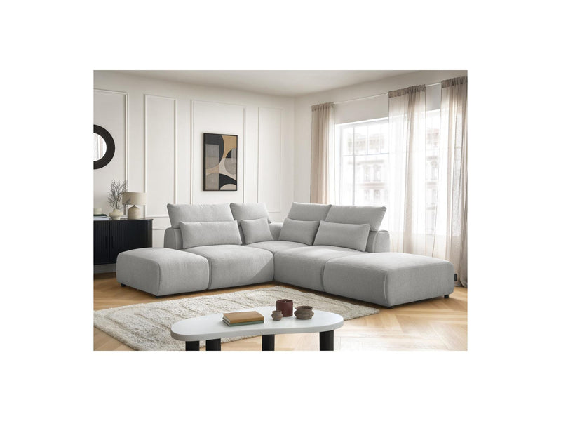 Jana - Modular Fixed Corner Sofa With Headrests - Heather Fabric With 2 Low Chairs, 1 Corner And 2 Poufs - Reversible