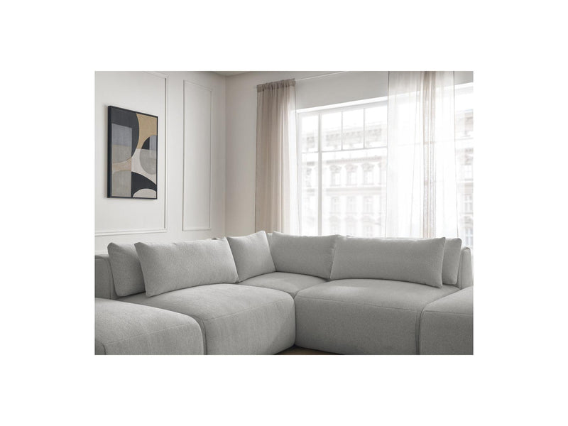 Jana - Modular Fixed Corner Sofa With Headrests - Heather Fabric With 2 Low Chairs, 1 Corner And 2 Poufs - Reversible
