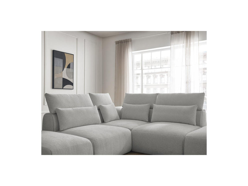Jana - Modular Fixed Corner Sofa With Headrests - Heather Fabric With 2 Low Chairs, 1 Corner And 2 Poufs - Reversible