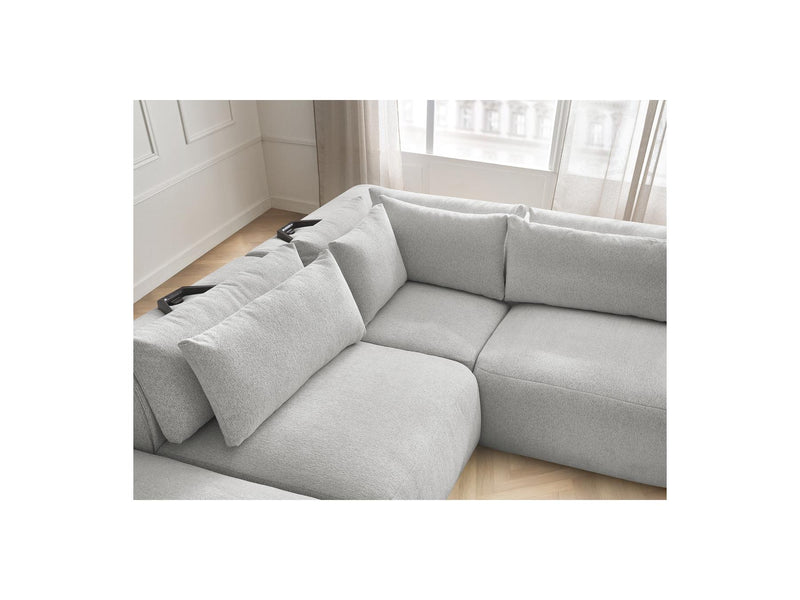 Jana - Modular Fixed Corner Sofa With Headrests - Heather Fabric With 2 Low Chairs, 1 Corner And 2 Poufs - Reversible