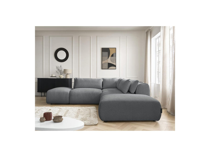 Jana - Modular Fixed Corner Sofa With Headrests - Heather Fabric With 2 Low Chairs, 1 Corner And 2 Poufs - Reversible