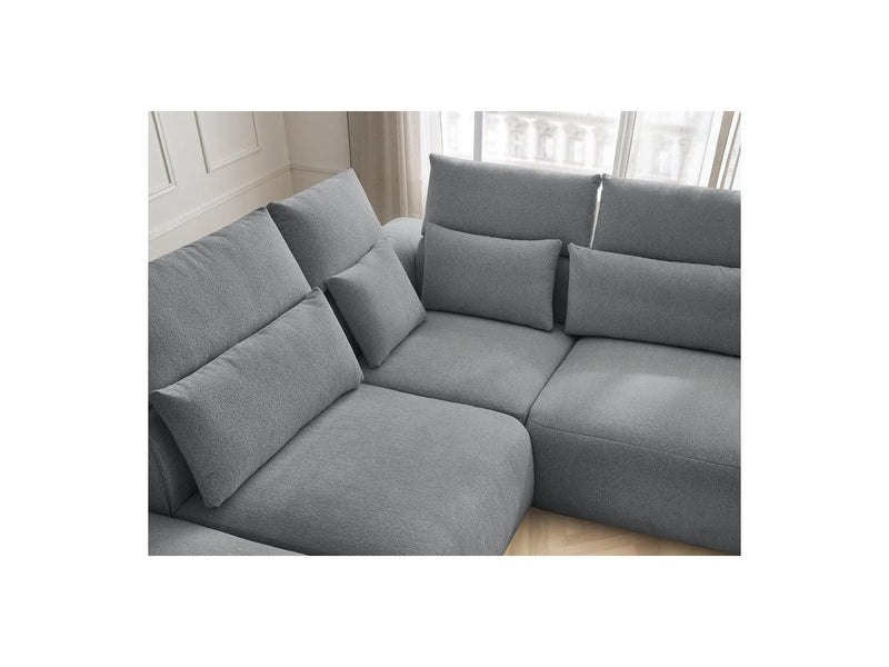 Jana - Modular Fixed Corner Sofa With Headrests - Heather Fabric With 2 Low Chairs, 1 Corner And 2 Poufs - Reversible