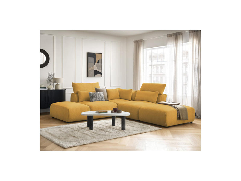 Jana - Modular Fixed Corner Sofa With Headrests - Heather Fabric With 2 Low Chairs, 1 Corner And 2 Poufs - Reversible