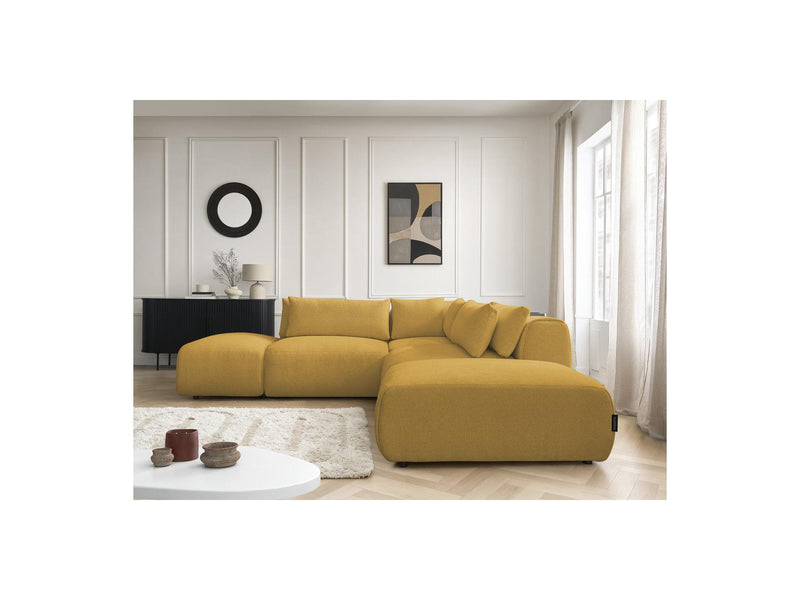 Jana - Modular Fixed Corner Sofa With Headrests - Heather Fabric With 2 Low Chairs, 1 Corner And 2 Poufs - Reversible