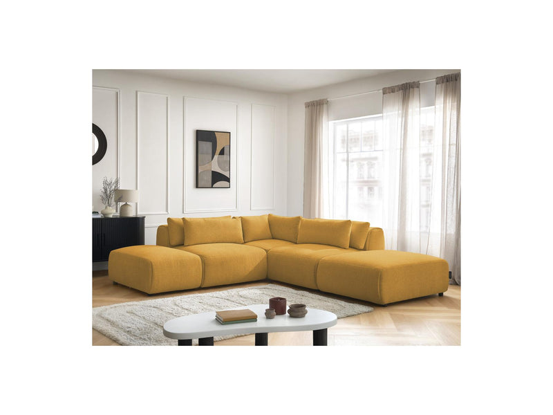 Jana - Modular Fixed Corner Sofa With Headrests - Heather Fabric With 2 Low Chairs, 1 Corner And 2 Poufs - Reversible