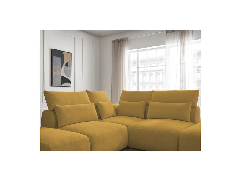 Jana - Modular Fixed Corner Sofa With Headrests - Heather Fabric With 2 Low Chairs, 1 Corner And 2 Poufs - Reversible