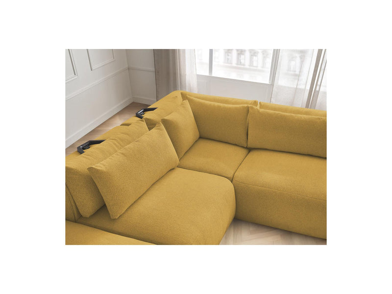 Jana - Modular Fixed Corner Sofa With Headrests - Heather Fabric With 2 Low Chairs, 1 Corner And 2 Poufs - Reversible
