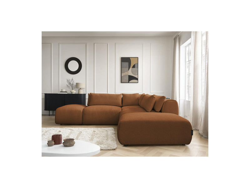 Jana - Modular Fixed Corner Sofa With Headrests - Heather Fabric With 2 Low Chairs, 1 Corner And 2 Poufs - Reversible