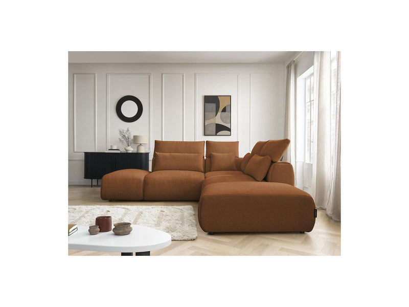 Jana - Modular Fixed Corner Sofa With Headrests - Heather Fabric With 2 Low Chairs, 1 Corner And 2 Poufs - Reversible