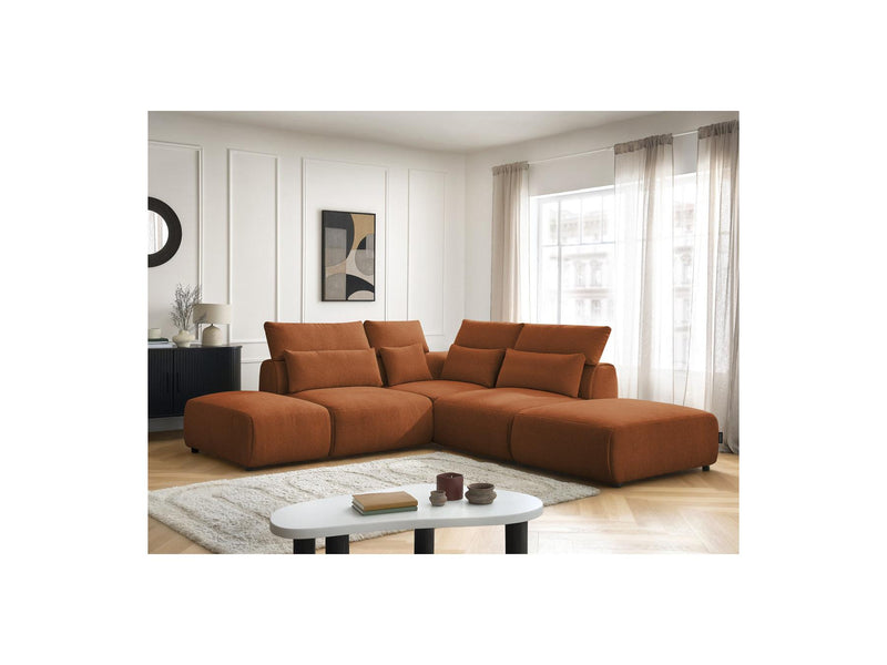 Jana - Modular Fixed Corner Sofa With Headrests - Heather Fabric With 2 Low Chairs, 1 Corner And 2 Poufs - Reversible