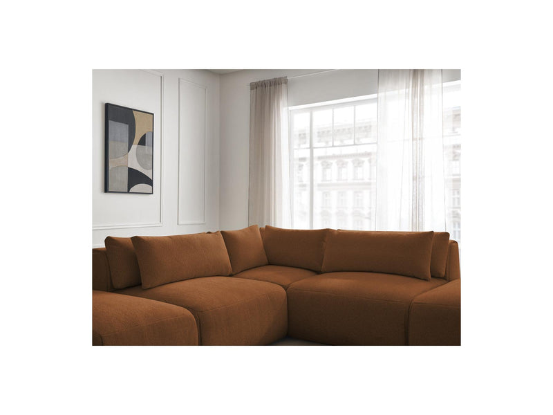 Jana - Modular Fixed Corner Sofa With Headrests - Heather Fabric With 2 Low Chairs, 1 Corner And 2 Poufs - Reversible