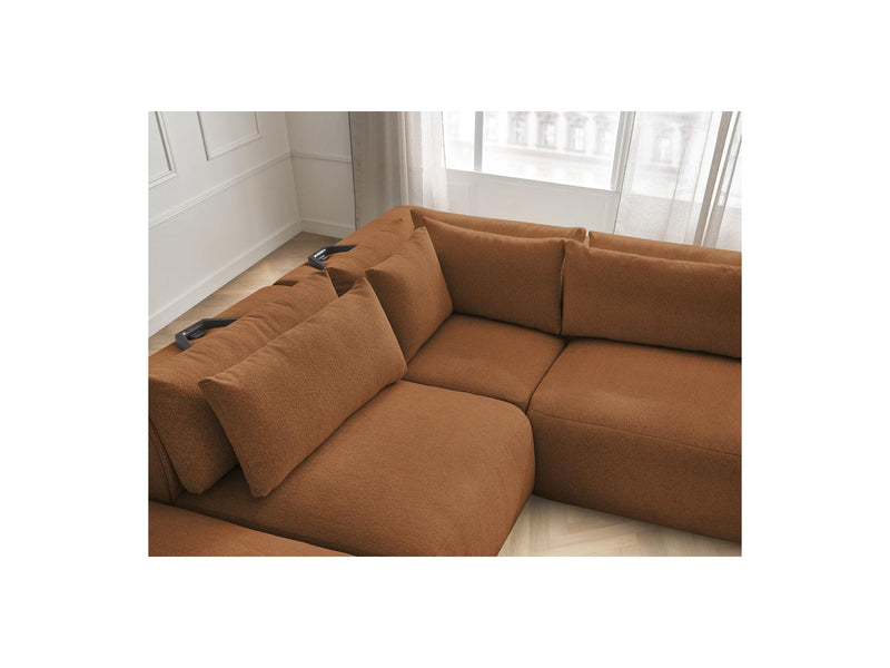Jana - Modular Fixed Corner Sofa With Headrests - Heather Fabric With 2 Low Chairs, 1 Corner And 2 Poufs - Reversible