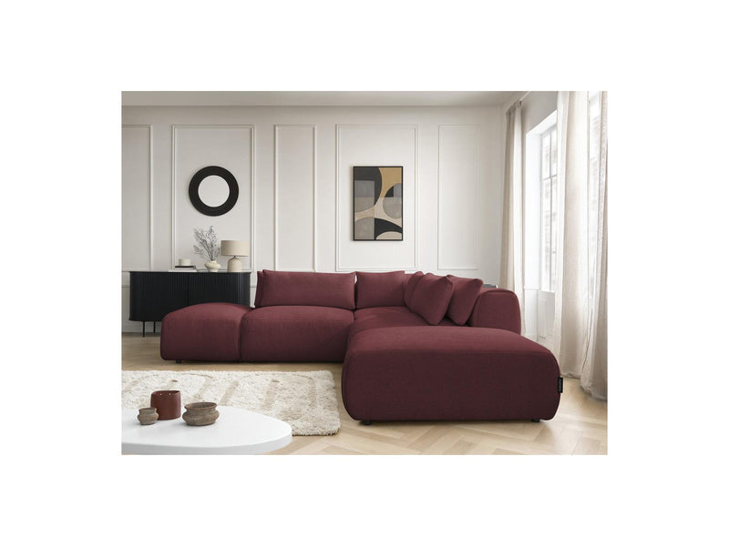 Jana - Modular Fixed Corner Sofa With Headrests - Heather Fabric With 2 Low Chairs, 1 Corner And 2 Poufs - Reversible