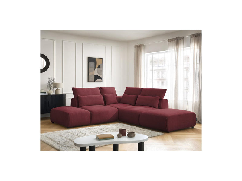 Jana - Modular Fixed Corner Sofa With Headrests - Heather Fabric With 2 Low Chairs, 1 Corner And 2 Poufs - Reversible