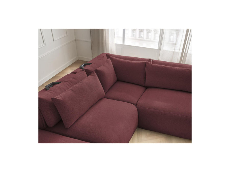 Jana - Modular Fixed Corner Sofa With Headrests - Heather Fabric With 2 Low Chairs, 1 Corner And 2 Poufs - Reversible