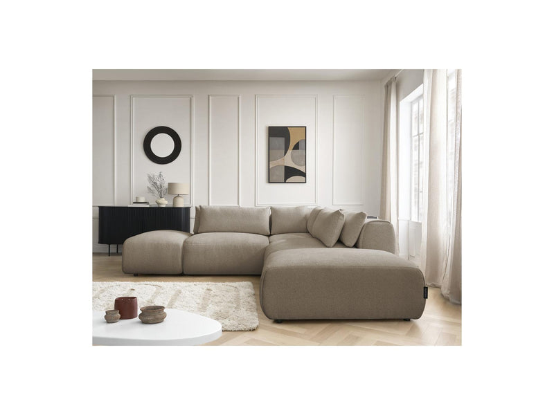 Jana - Modular Fixed Corner Sofa With Headrests - Heather Fabric With 2 Low Chairs, 1 Corner And 2 Poufs - Reversible