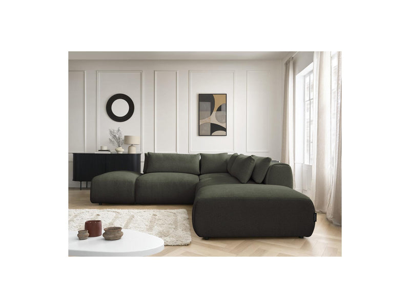 Jana - Modular Fixed Corner Sofa With Headrests - Heather Fabric With 2 Low Chairs, 1 Corner And 2 Poufs - Reversible