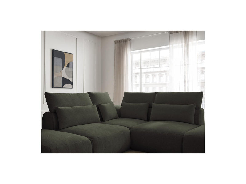Jana - Modular Fixed Corner Sofa With Headrests - Heather Fabric With 2 Low Chairs, 1 Corner And 2 Poufs - Reversible