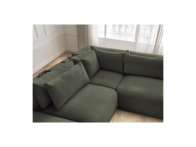 Jana - Modular Fixed Corner Sofa With Headrests - Heather Fabric With 2 Low Chairs, 1 Corner And 2 Poufs - Reversible