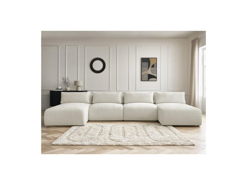 Jana - Sofá Modular Fijo Panorámico Con Reposacabezas - Tela Jaspeada Con 2 Chaise Lounges Y 2 Sillones