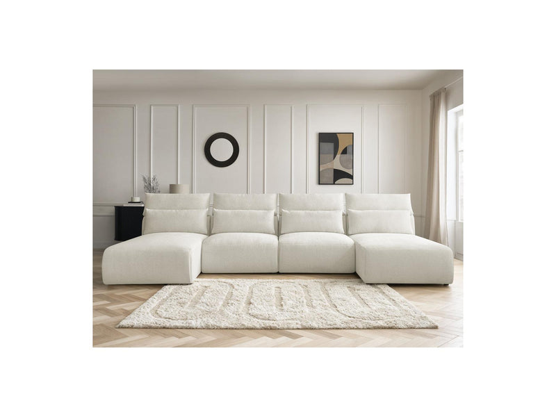 Jana - Sofá Modular Fijo Panorámico Con Reposacabezas - Tela Jaspeada Con 2 Chaise Lounges Y 2 Sillones