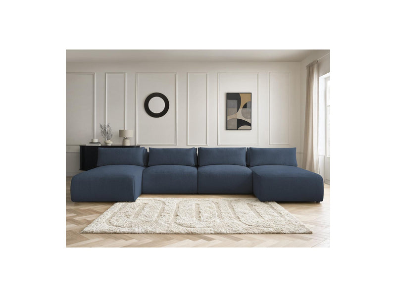 Jana - Sofá Modular Fijo Panorámico Con Reposacabezas - Tela Jaspeada Con 2 Chaise Lounges Y 2 Sillones
