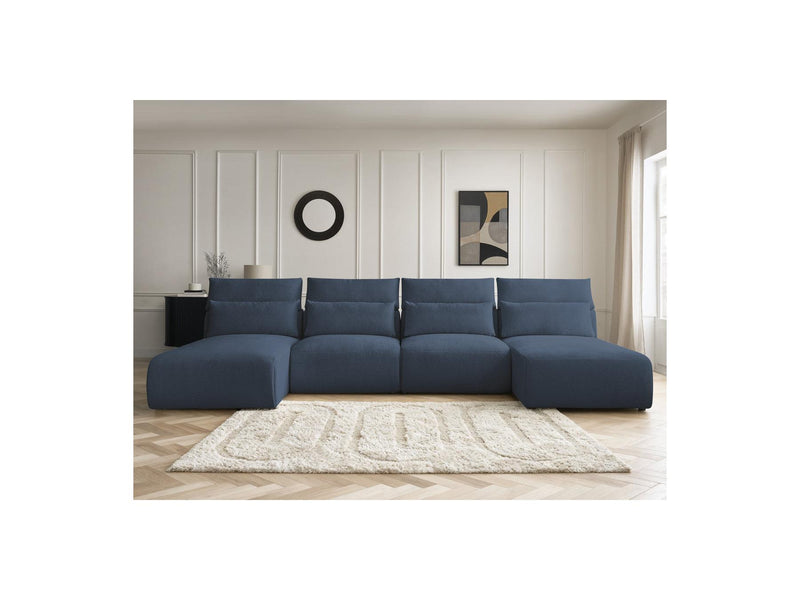 Jana - Sofá Modular Fijo Panorámico Con Reposacabezas - Tela Jaspeada Con 2 Chaise Lounges Y 2 Sillones