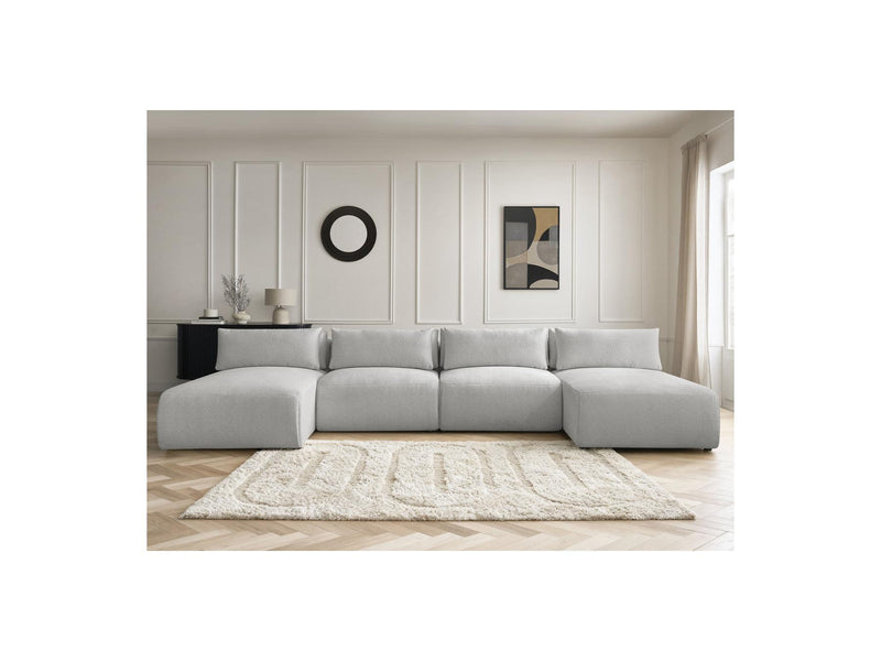 Jana - Sofá Modular Fijo Panorámico Con Reposacabezas - Tela Jaspeada Con 2 Chaise Lounges Y 2 Sillones