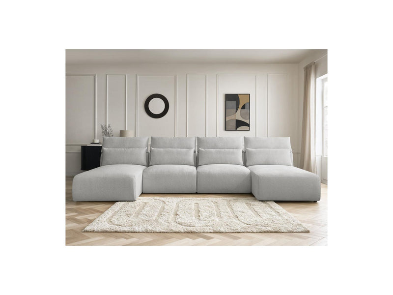 Jana - Sofá Modular Fijo Panorámico Con Reposacabezas - Tela Jaspeada Con 2 Chaise Lounges Y 2 Sillones