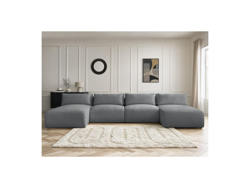 Jana - Sofá Modular Fijo Panorámico Con Reposacabezas - Tela Jaspeada Con 2 Chaise Lounges Y 2 Sillones
