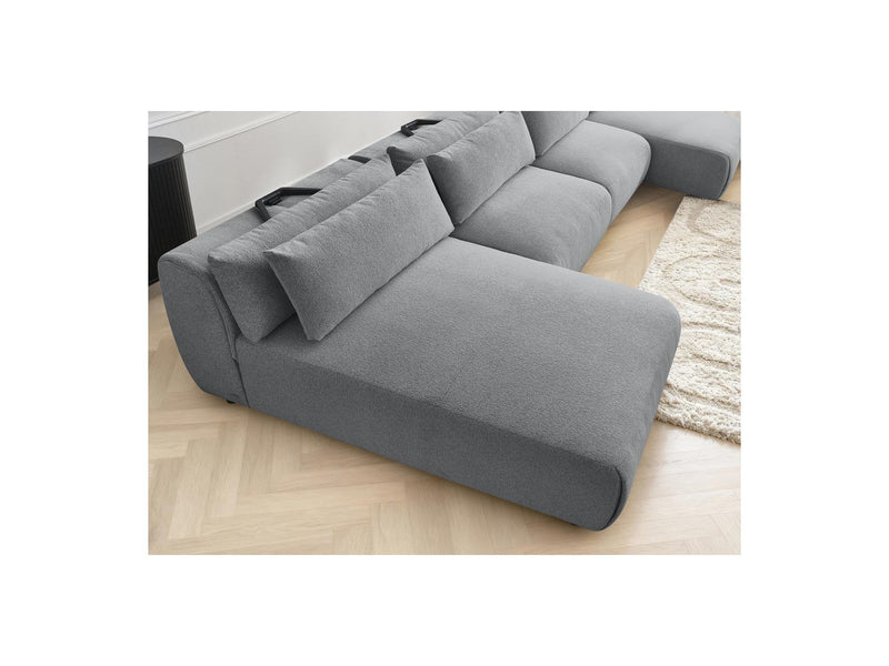 Jana - Sofá Modular Fijo Panorámico Con Reposacabezas - Tela Jaspeada Con 2 Chaise Lounges Y 2 Sillones