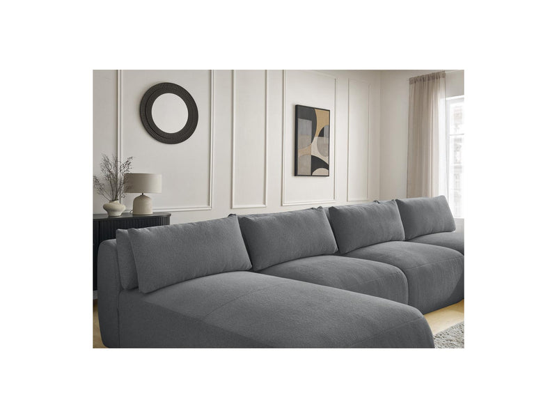 Jana - Sofá Modular Fijo Panorámico Con Reposacabezas - Tela Jaspeada Con 2 Chaise Lounges Y 2 Sillones
