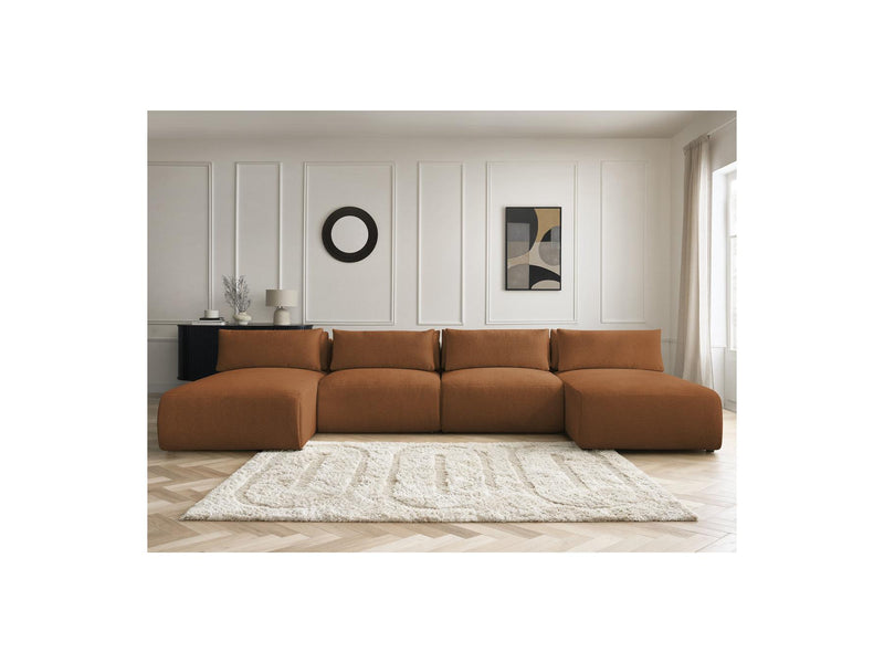 Jana - Sofá Modular Fijo Panorámico Con Reposacabezas - Tela Jaspeada Con 2 Chaise Lounges Y 2 Sillones