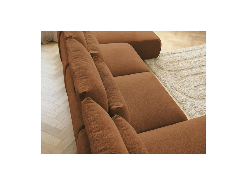 Jana - Sofá Modular Fijo Panorámico Con Reposacabezas - Tela Jaspeada Con 2 Chaise Lounges Y 2 Sillones