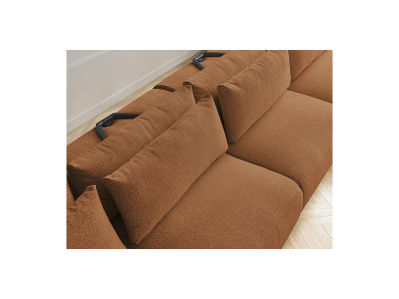 Jana - Sofá Modular Fijo Panorámico Con Reposacabezas - Tela Jaspeada Con 2 Chaise Lounges Y 2 Sillones