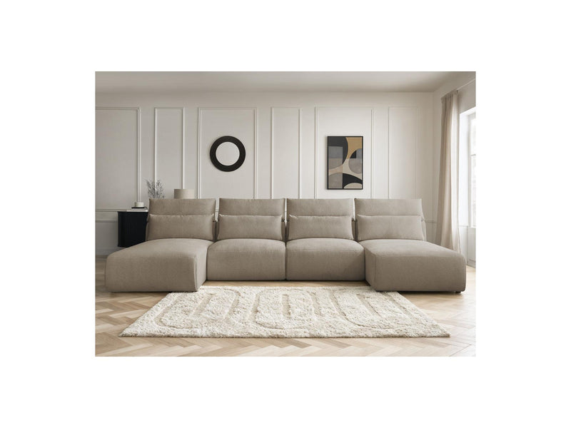 Jana - Sofá Modular Fijo Panorámico Con Reposacabezas - Tela Jaspeada Con 2 Chaise Lounges Y 2 Sillones