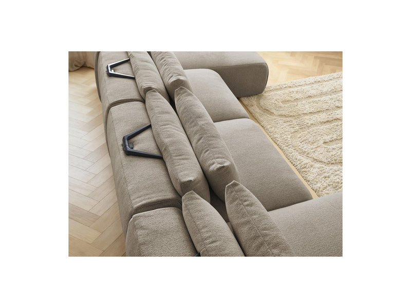 Jana - Sofá Modular Fijo Panorámico Con Reposacabezas - Tela Jaspeada Con 2 Chaise Lounges Y 2 Sillones