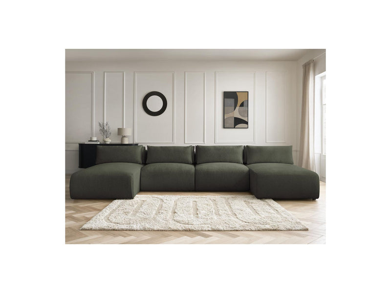 Jana - Sofá Modular Fijo Panorámico Con Reposacabezas - Tela Jaspeada Con 2 Chaise Lounges Y 2 Sillones