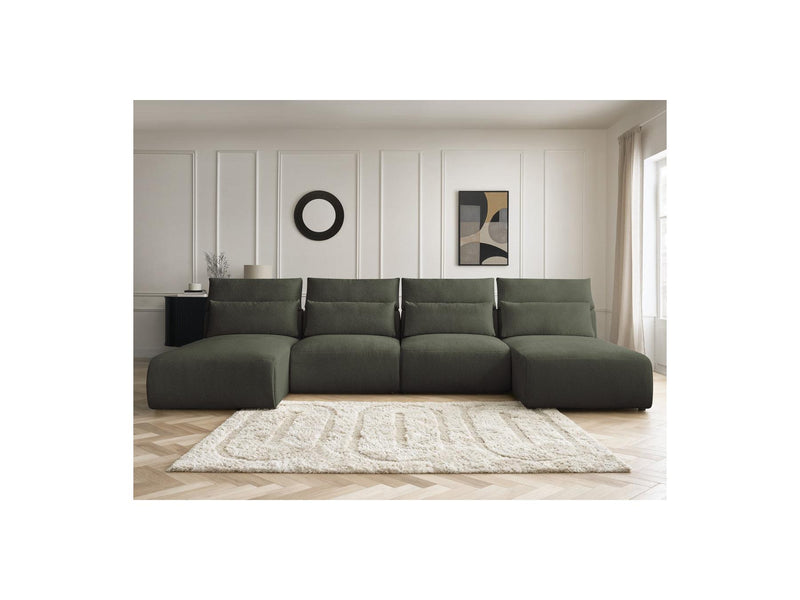 Jana - Sofá Modular Fijo Panorámico Con Reposacabezas - Tela Jaspeada Con 2 Chaise Lounges Y 2 Sillones