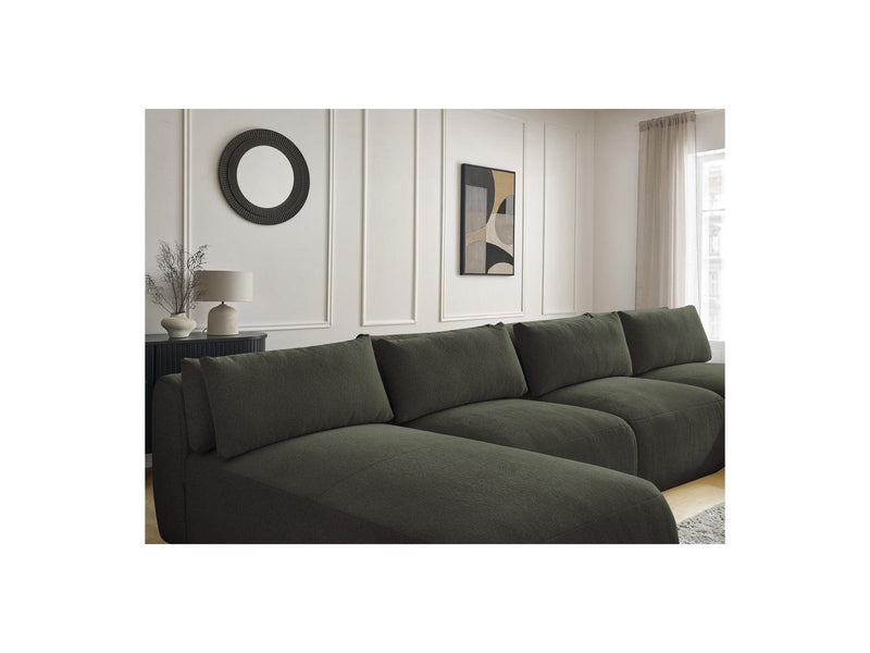 Jana - Sofá Modular Fijo Panorámico Con Reposacabezas - Tela Jaspeada Con 2 Chaise Lounges Y 2 Sillones