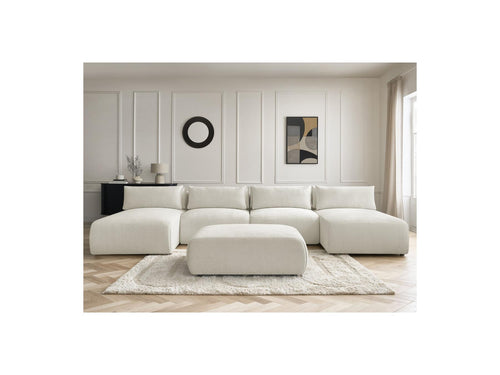 Jana - Sofá Modular Fijo Panorámico Con Reposacabezas - Tela Brezo Con 2 Chaise Lounges, 2 Sillones Y 1 Puf Grande