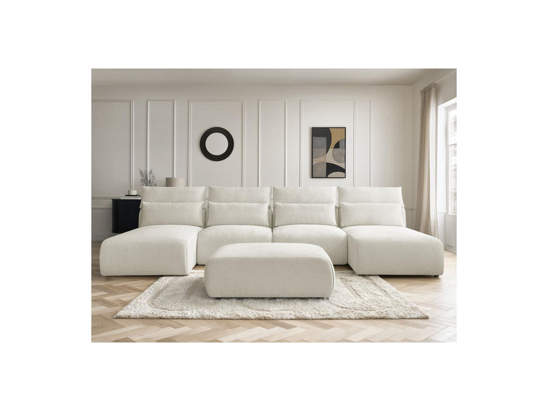 Jana - Panoramic Fixed Modular Sofa With Headrests - Heather Fabric With 2 Chaise Lounges, 2 Easy Chairs And 1 Large Pouf