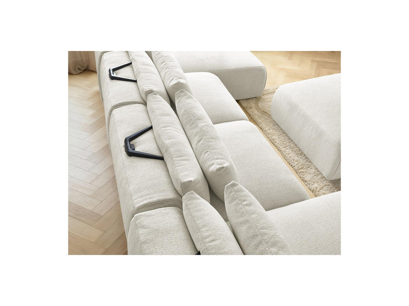 Jana - Panoramic Fixed Modular Sofa With Headrests - Heather Fabric With 2 Chaise Lounges, 2 Easy Chairs And 1 Large Pouf