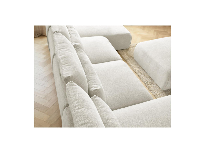 Jana - Panoramic Fixed Modular Sofa With Headrests - Heather Fabric With 2 Chaise Lounges, 2 Easy Chairs And 1 Large Pouf