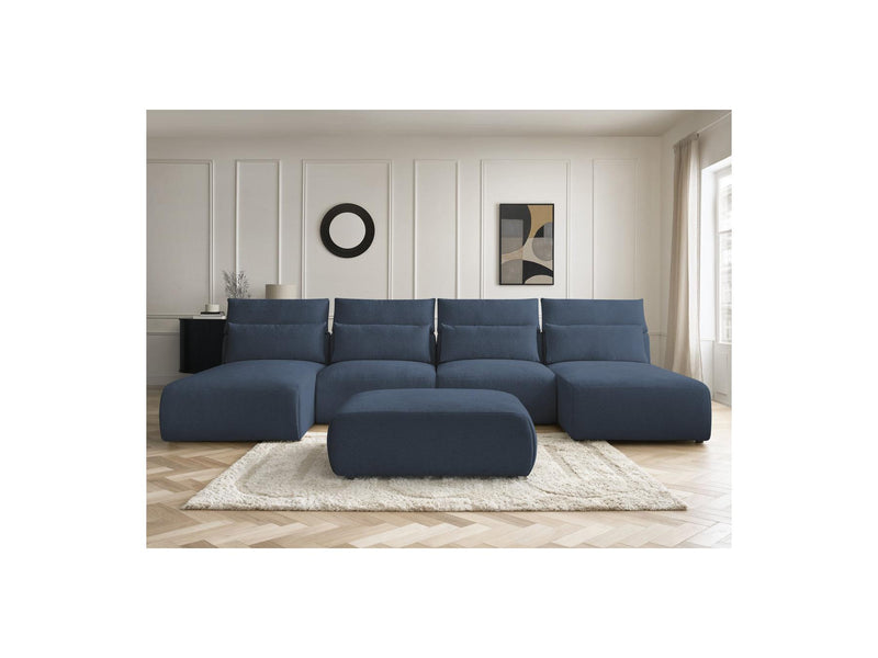 Jana - Panoramic Fixed Modular Sofa With Headrests - Heather Fabric With 2 Chaise Lounges, 2 Easy Chairs And 1 Large Pouf